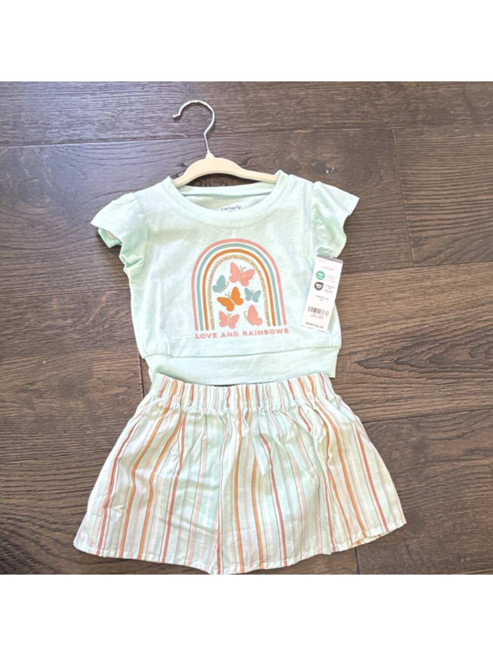 Carter's Baby Girls 2-Piece Skirt Set with Butterfly and Rainbow Print, Size 12M